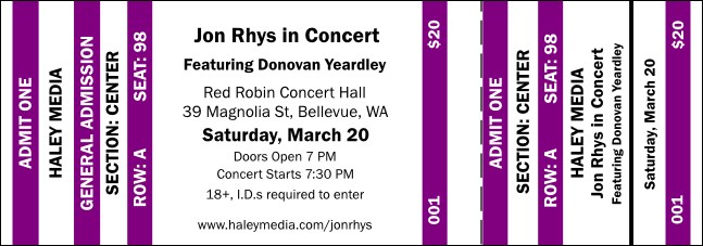 Purple Stripes Reserved Event Ticket