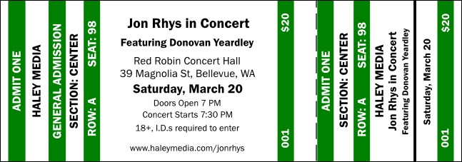 Green Stripes Reserved Event Ticket Product Front