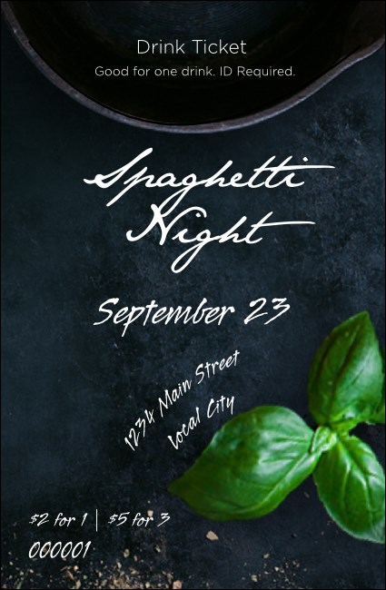 Spaghetti Ingredients Drink Ticket Product Front