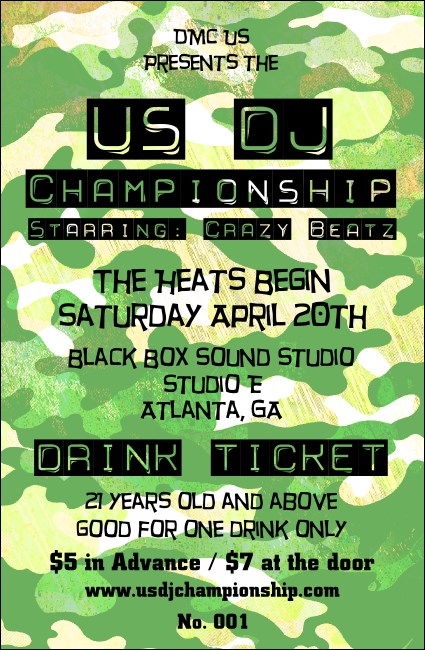 Camouflage Green White Yellow Drink Ticket