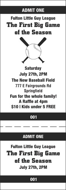 Baseball General Admission Ticket 001 Product Front