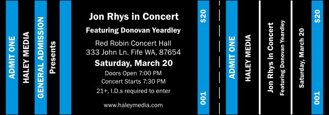 Blue and Black General Admission Ticket Product Front