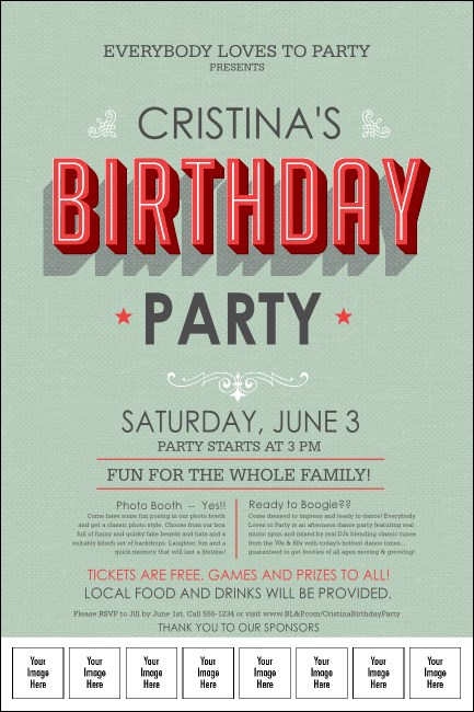 Birthday Party Green Logo Poster Product Front
