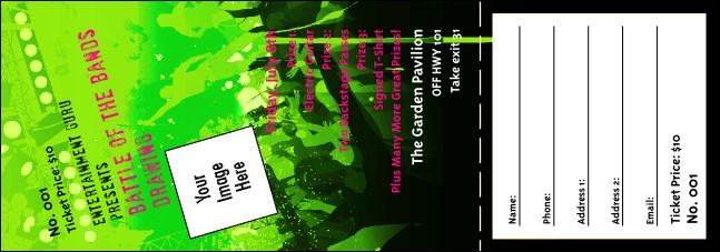 Rock Concert Green Raffle Ticket Product Front